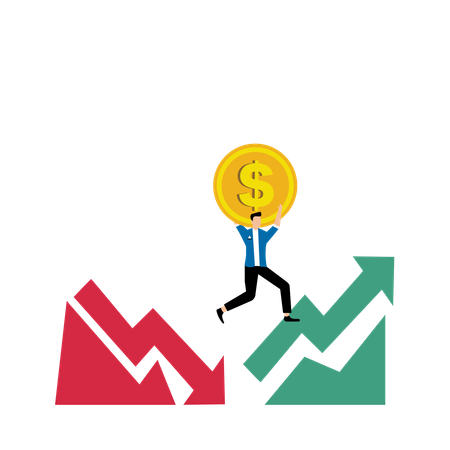 Empresário enfrentando situações de alta e baixa no mercado  Ilustração