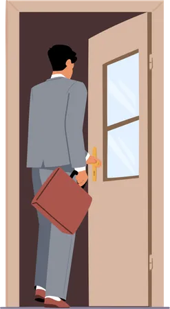 Empresario entrando a la oficina por la puerta  Ilustración