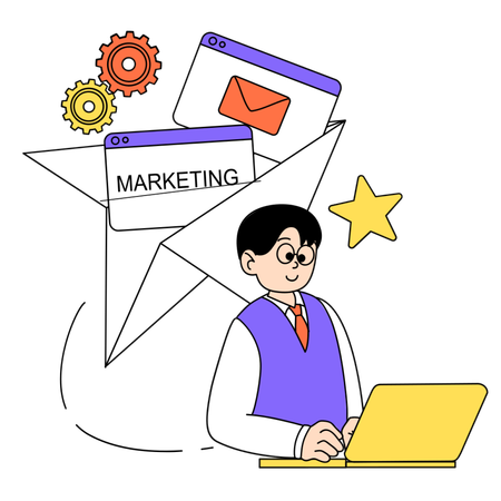 Empresário envia e-mail de marketing  Ilustração