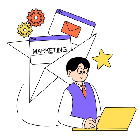 Empresário envia e-mail de marketing  Ilustração