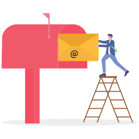 Hombre de negocios enviando correo electrónico comercial  Ilustración