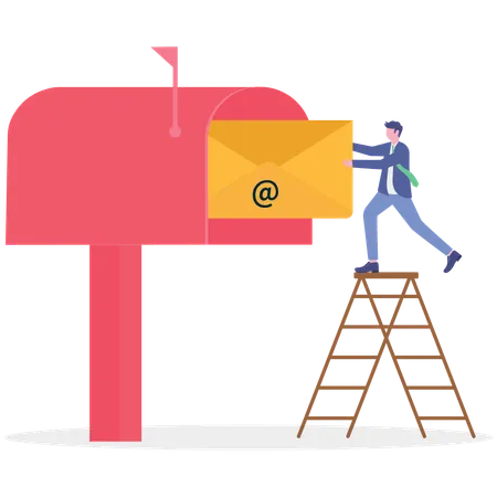 Hombre de negocios enviando correo electrónico comercial  Ilustración