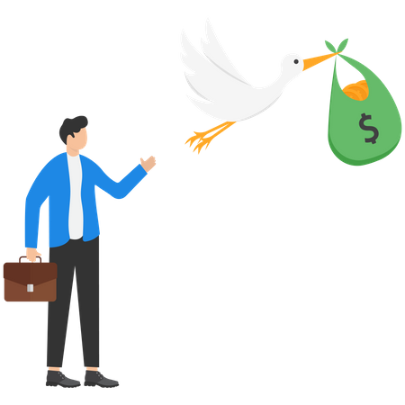 Empresário enviando dinheiro através de pássaro  Ilustração