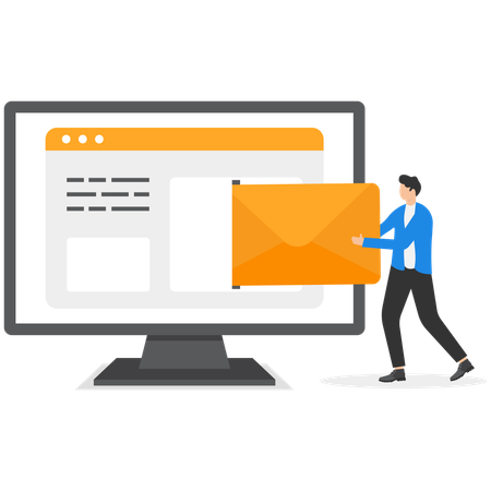 Empresário enviando e-mails para clientes  Ilustração