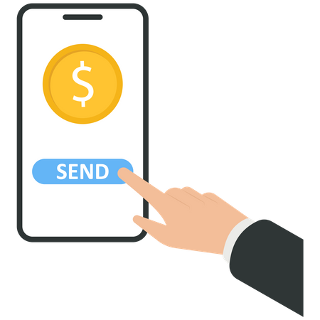 Empresário envia moeda dos EUA por telefone celular  Ilustração