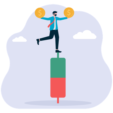 Empresário equilibra crescimento de dinheiro  Ilustração