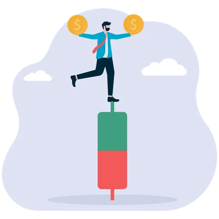 Empresário equilibra crescimento de dinheiro  Ilustração