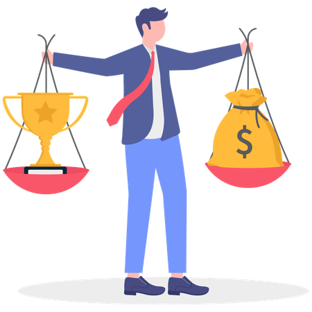 Empresário equilibrando saco de dólar e copo  Ilustração