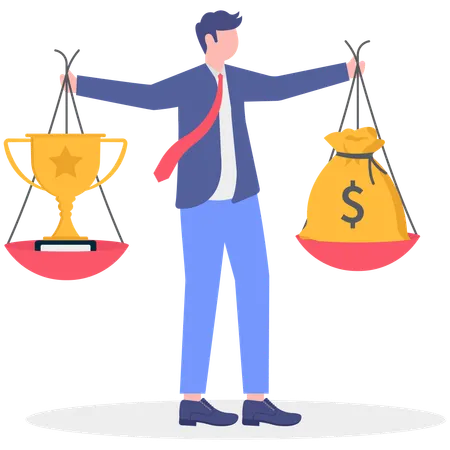 Empresário equilibrando saco de dólar e copo  Ilustração