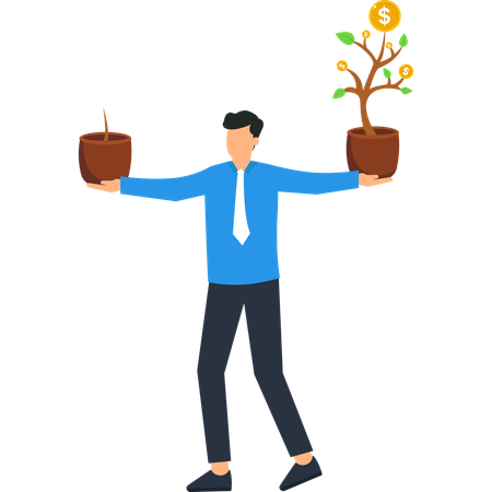 Empresário equilibrando crescimento e investimento  Ilustração