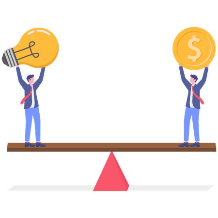 Empresário equilibrando dólar entre ideia  Ilustração
