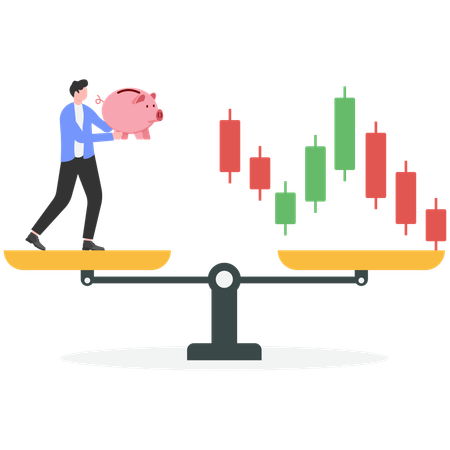 Empresário equilibrando o mercado de ações  Ilustração
