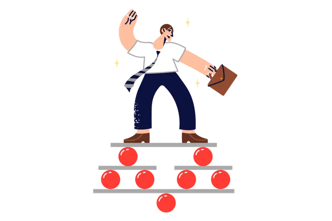 Empresário equilibrando-se em estrutura instável  Ilustração