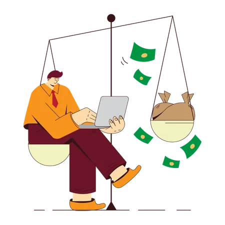 Empresario equilibrando trabajo y dinero  Illustration