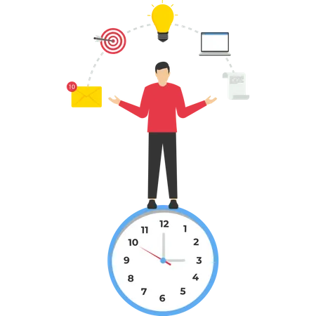 Empresario equilibrando el tiempo gestionando múltiples tareas  Ilustración