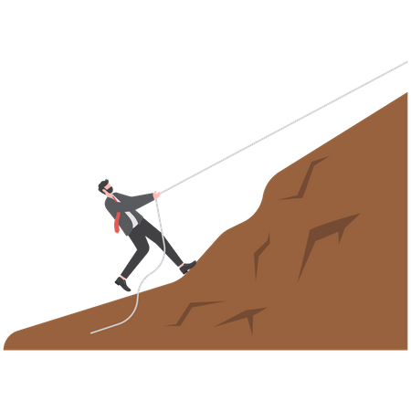 Empresário subindo montanha no topo  Ilustração