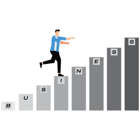 Empresário subindo degraus de negócios  Ilustração