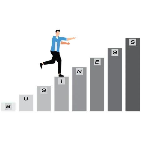 Empresário subindo degraus de negócios  Ilustração