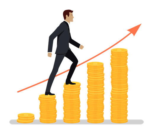 Empresário subindo em direção ao crescimento financeiro  Ilustração