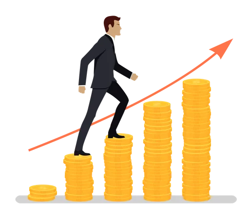 Empresário subindo em direção ao crescimento financeiro  Ilustração