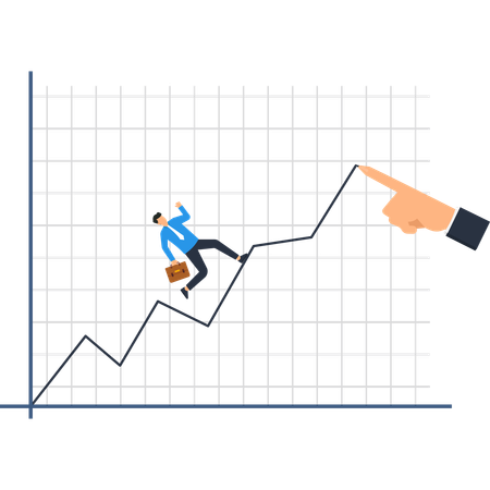 Empresario subiendo en gráfico con la mano apuntando  Ilustración