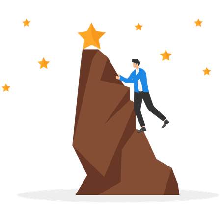 Hombre de negocios escalando la montaña de los negocios  Ilustración