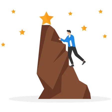 Hombre de negocios escalando la montaña de los negocios  Ilustración
