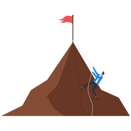 Hombre de negocios escalando montaña  Ilustración