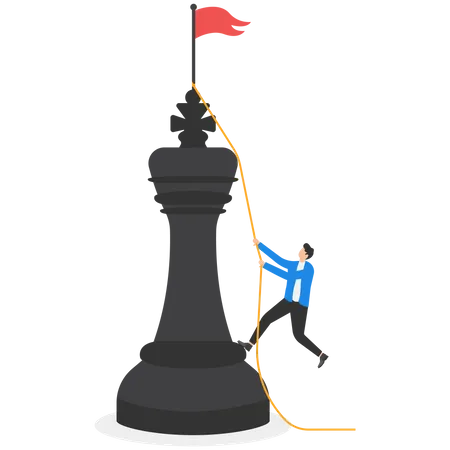 Empresário escalando o rei xadrez na corda para alcançar o sucesso  Ilustração