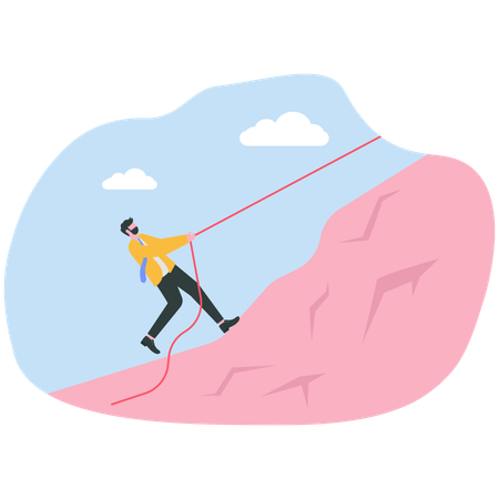 Empresário escalando o topo da montanha  Ilustração