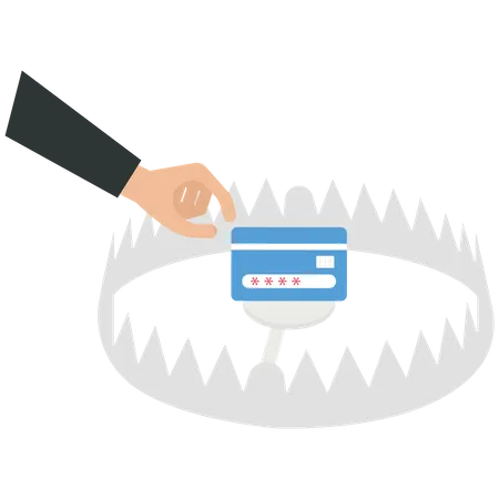 El empresario elige una tarjeta de crédito en una trampa  Ilustración