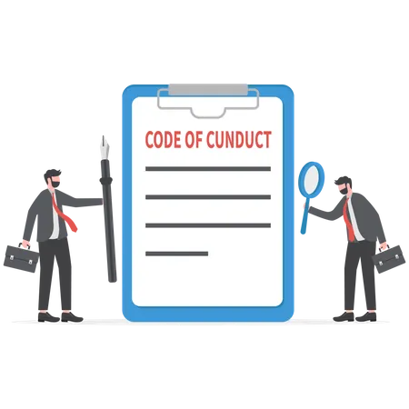 Empresário escrevendo documento de código de conduta  Ilustração