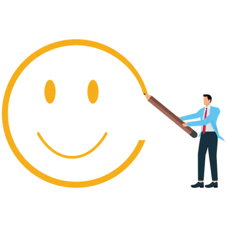 El empresario espera una mentalidad positiva y un camino de felicidad.  Ilustración