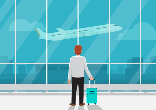 Empresário esperando voo  Ilustração