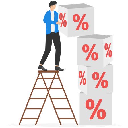 O empresário está analisando a porcentagem de crescimento através de cubos percentuais  Ilustração