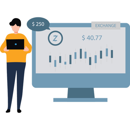 El hombre de negocios está analizando el mercado de acciones en la cartelera  Ilustración