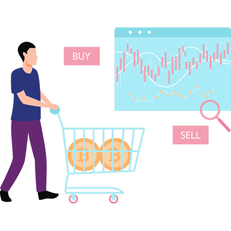 Empresário está comprando moedas criptográficas  Ilustração