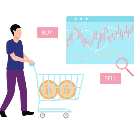 Empresário está comprando moedas criptográficas  Ilustração