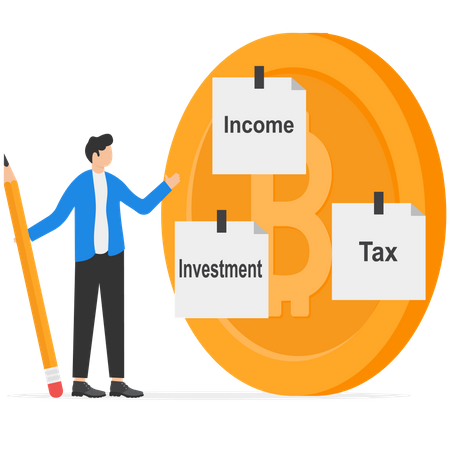 Empresário está dividindo suas despesas com bitcoin de ouro gigante  Ilustração