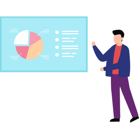 El hombre de negocios está explicando el gráfico de negocios.  Ilustración