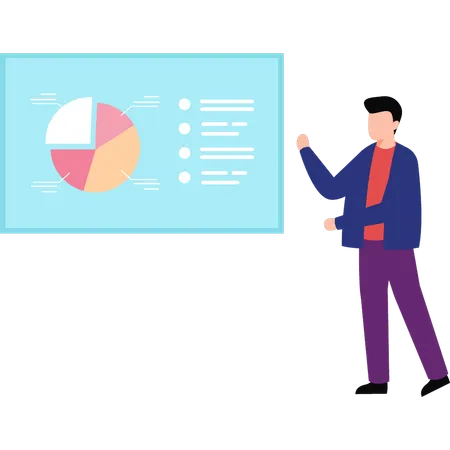 El hombre de negocios está explicando el gráfico de negocios.  Ilustración