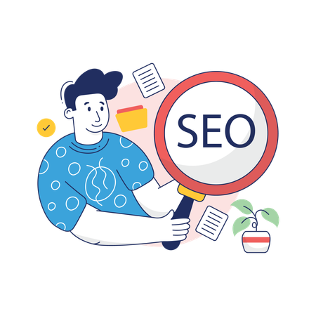 Empresário está fazendo otimização de SEO  Ilustração