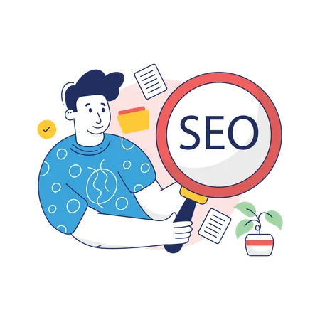 Empresário está fazendo otimização de SEO  Ilustração