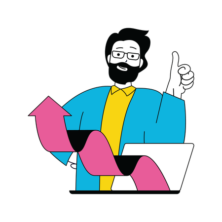 Empresário está feliz com o crescimento do negócio  Ilustração