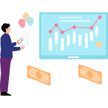 Empresário fica feliz em ver lucros financeiros  Ilustração