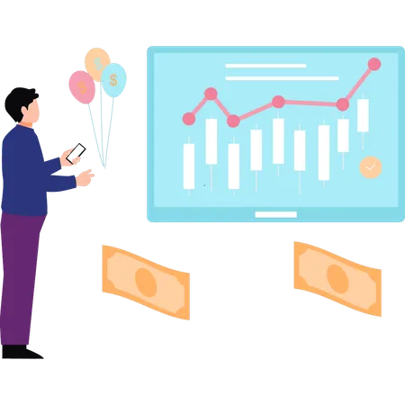 Empresário fica feliz em ver lucros financeiros  Ilustração