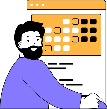 El hombre de negocios está haciendo gestión de tareas en el calendario.  Ilustración