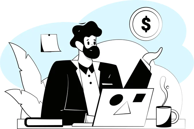 El hombre de negocios está haciendo gestión financiera  Ilustración