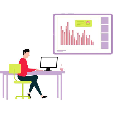 El hombre de negocios está mirando el gráfico de análisis  Ilustración