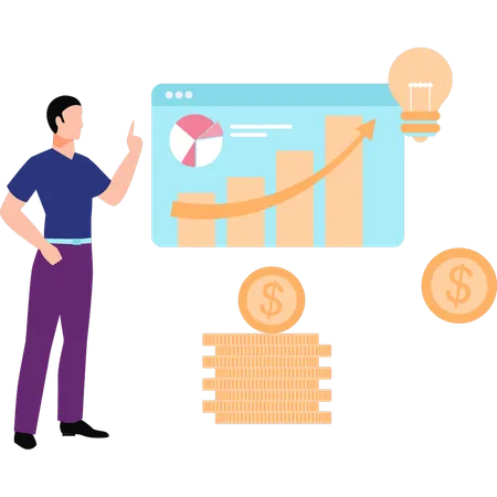 O empresário está observando o progresso do gráfico do gráfico de páginas da web  Ilustração